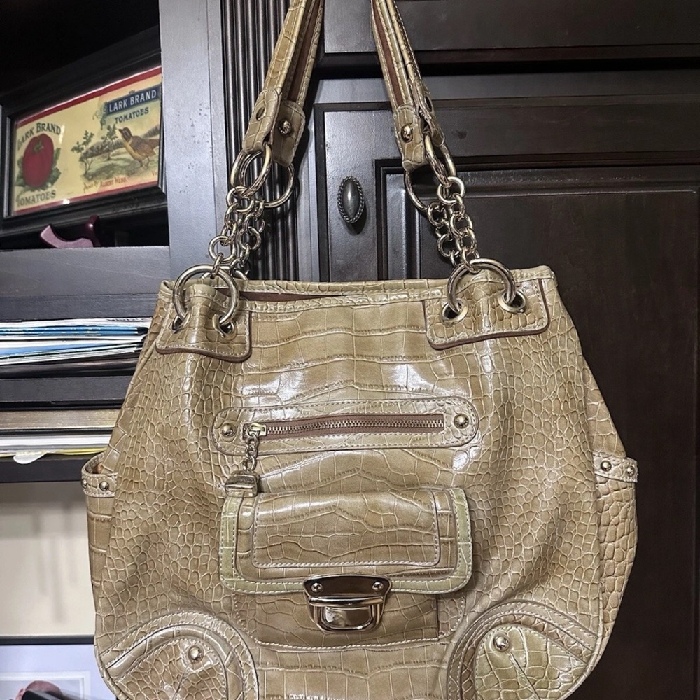 Kathy Van Zeeland Tan neutral Shoulder Bag with Chain Details